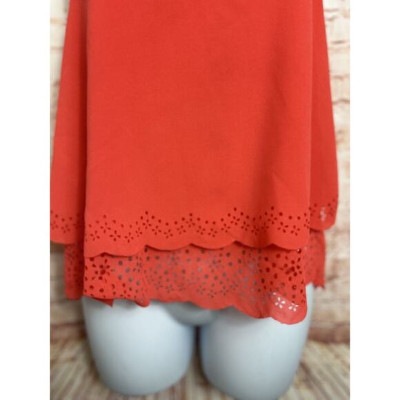 Double Zero Coral Sleeveless Blouse Sz Large Open Back Laser Cut Hem Top - Picture 6 of 7